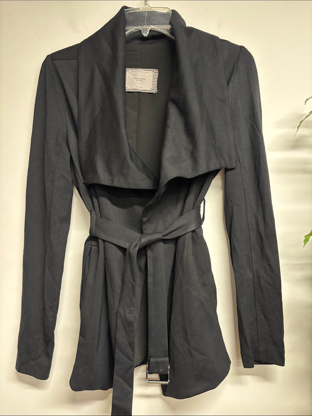 Black Draped Belted Trench Coat for Women